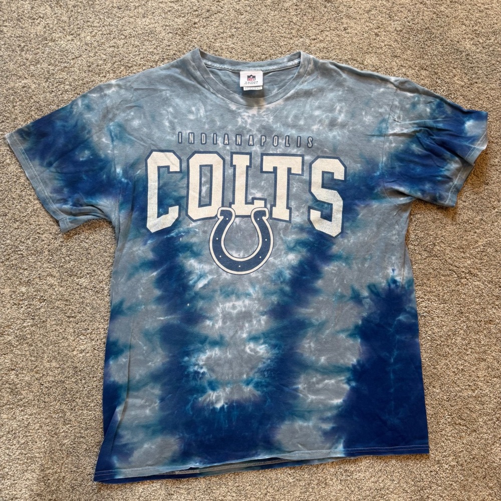 NFL Team Apparel Indianapolis Colts Tie Dye Graphic T-Shirt Blue Grey Mens L
